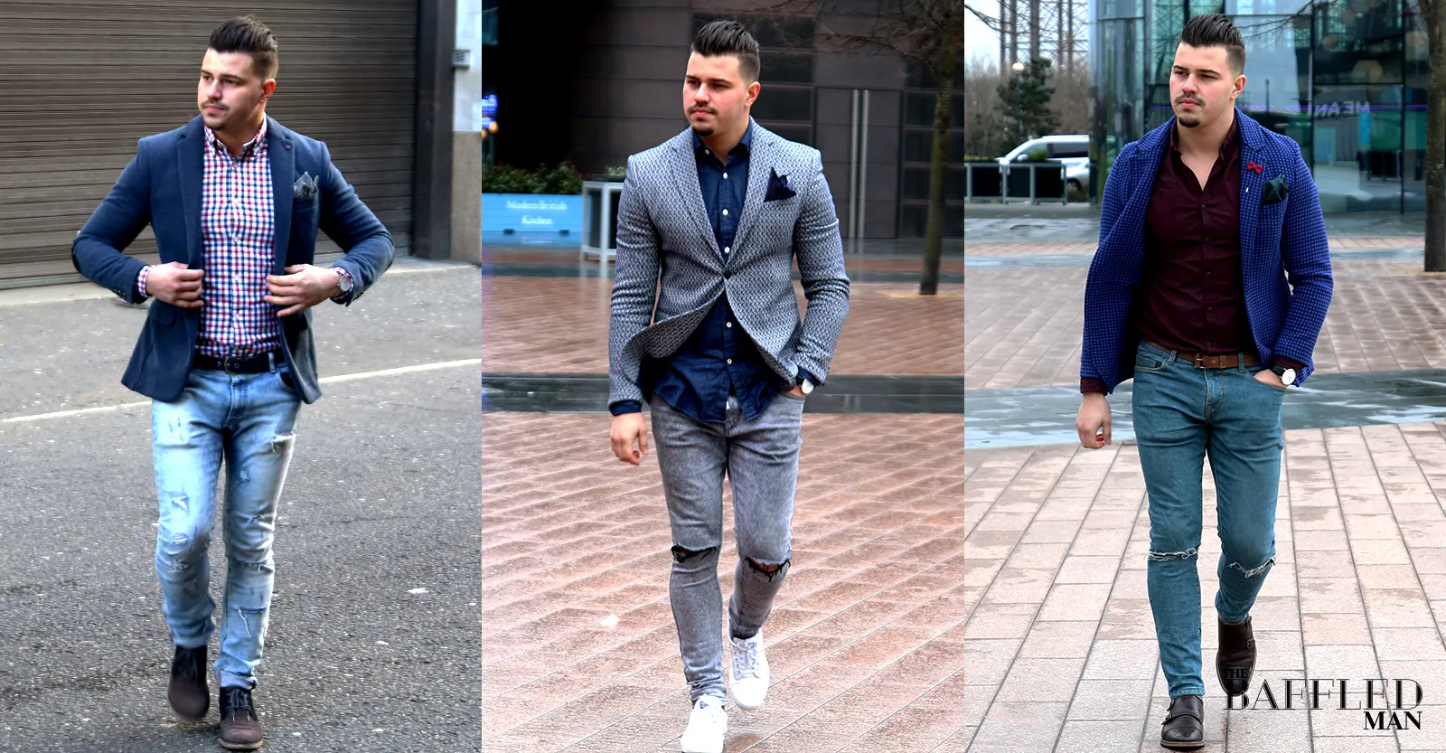 How to combine ripped jeans with casual blazers?